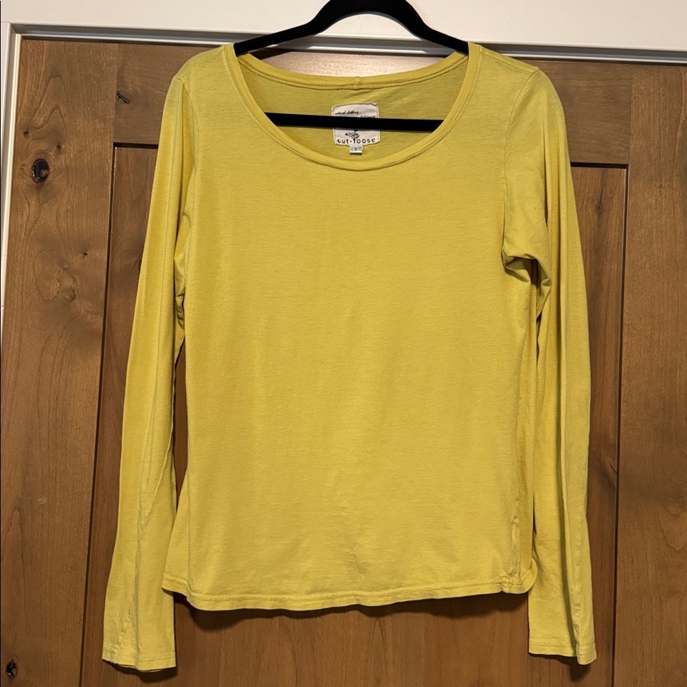 Cut Loose Cotton Long Sleeve Top T shirt Womens S chartreuse scoop neck basic
